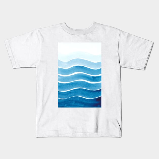 Waves watercolor painting Kids T-Shirt by shoko